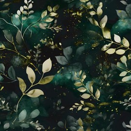 ILHIIOR Gold Leaf Wallpaper Peel and Stick Wallpaper Green Floral Vintage Contact Paper Leaf Wall Paper Removable Walcovering Self Adhesive for Cabinet Drawers Wall Decor 17.5''x393''