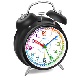Eachui Analog Alarm Clock for Kids, Double Bell Alarm Clock No Ticking with Loud Alarm, Night Light and Large Clear Dial (Black)