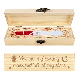 CHGCRAFT Pregnancy Test Keepsake Box Sun Moon Star Wooden Pregnancy Announcement Gifts Box with Raffia Ribbon and Lock Announcement Gifts for Dad Husband, 8 x 2 x 1.2 Inches