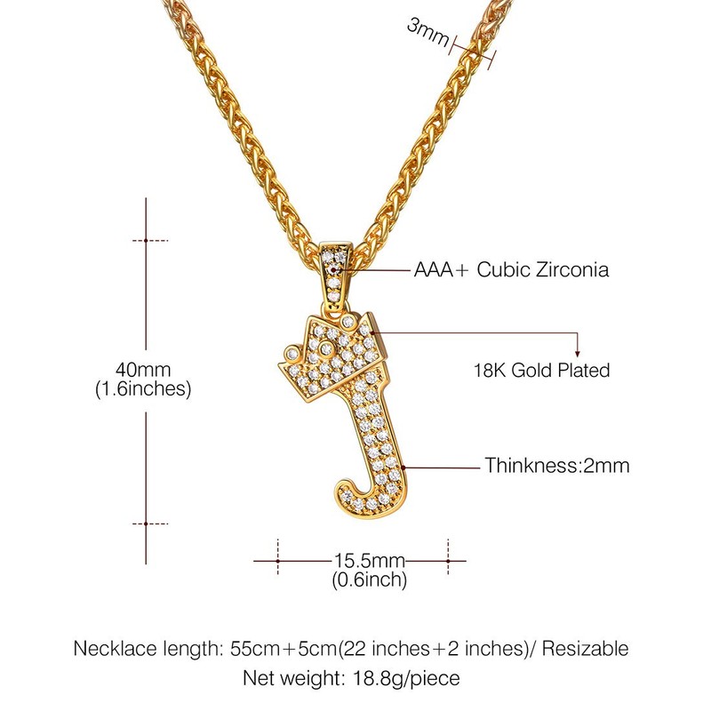 U7 Women Necklace Y2K Jewellery Pendant Necklaces Name Initial J