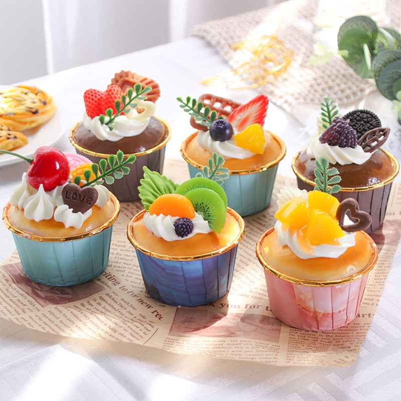 6Pcs Artificial Fake Cupcake Decorative Simulation Cupcake Model for Display