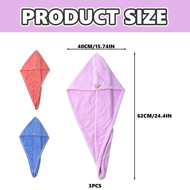3 Pack Microfiber Hair Drying Towel Hair Drying Towel with