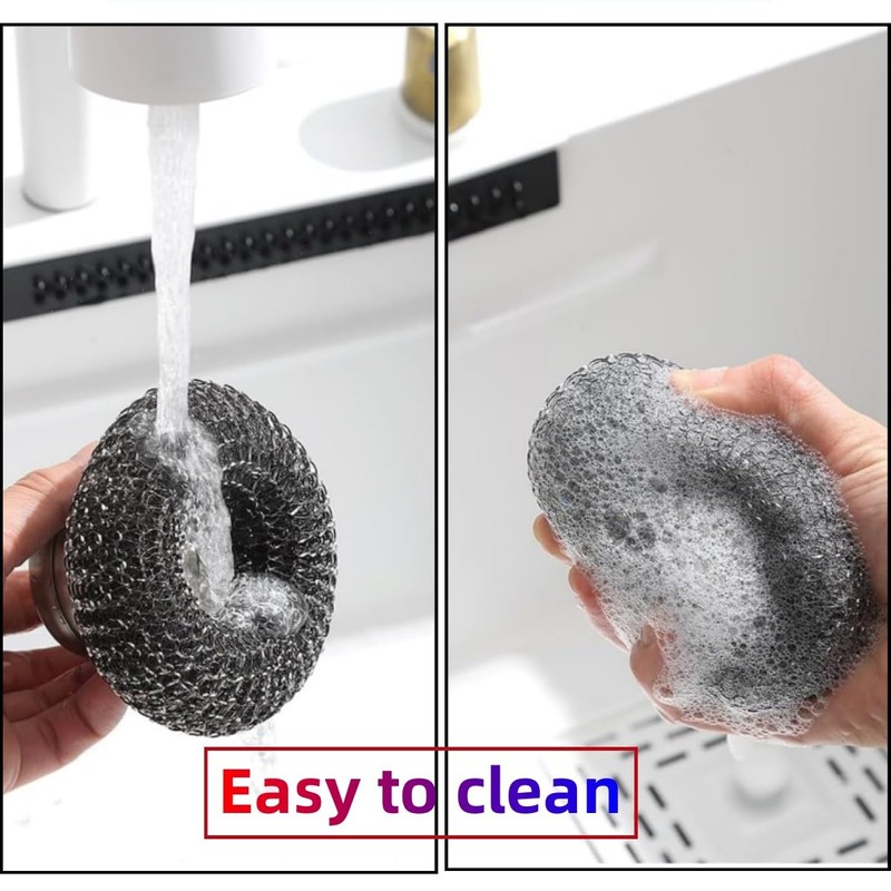 8Pcs Steel Wool Scrubber with 6 Replacement Pads and 2Stainless