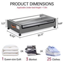 Yecaye 4 Pack Under Bed Storage with Wheels, Under Bed Storage Containers with Lids, Large Under Bed Rolling Storage with Clear Window & Label, Rolling Drawers for Clothes, Blankets, Books