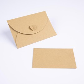 PresentFill® 25 Mini Envelopes with Cards - Natural Brown - Small Envelopes Mini with Heart Closure and Blank Cards Made from 100% Recycled Kraft Paper to Design and Write Yourself