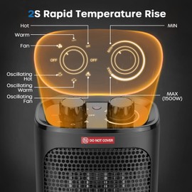 ECOWELL 1500W Portable Space Heater for Indoor Use, 60°Oscillating,Small Electric Heater Fan with Adjustable Thermostat for Bedroom Office Desk