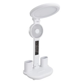 HURRISE Desk Lamp LED, LED Desk Lamps with Fans, Eye Care Foldable Touch Control Round USB Charging 3 Color Temperature Stepless Dimmable 3200mAh Clock Table Lamp with Fan Pen Holder