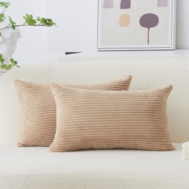 Home Brilliant Taupe Rectangle Cushion Covers Home Decoration, Simple Design Lovely Striped Corduroy Ochre Cushions Covers for Sofa Bed Couch, Pack of 2, (30cm x 50cm, Taupe)