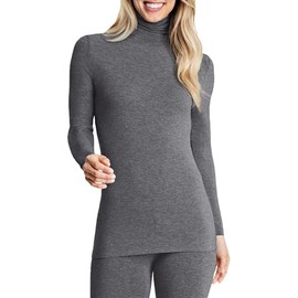 Cuddl Duds Women's Softwear with Stretch Long Sleeve Turtle Neck Top – Ideal for Layering & Lounging, Smooth & Body-Hugging Fit, Charcoal Grey, Large