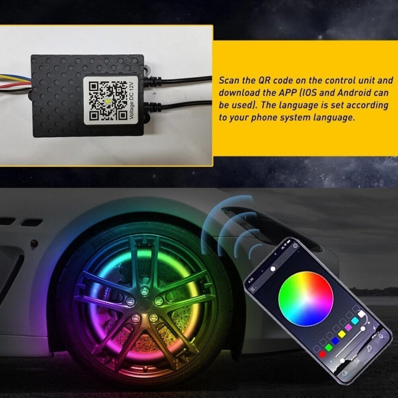Gearzaar Set 4x 15.5'' RGB Wheel Ring Light LED Kit