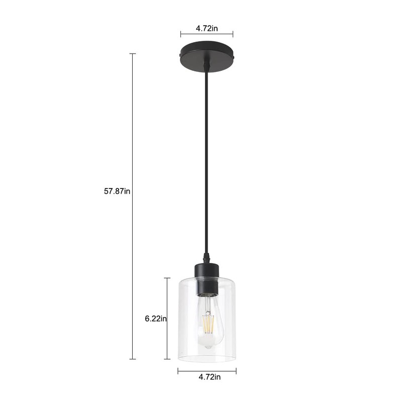 KLSS Modern Black Farmhouse Clear Glass Cylinder Pendant Light Fixture,Island