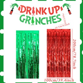 JeVenis Glittery Drink Up Grinchmas Banner Christmas Decorations Banners Grinchmas Christmas Party Decorations Christmas Party Decorations Adults Friendsmas Christmas Party Decorations
