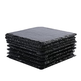 8pcs Square Black Slate Stone Coasters for Drink Bar Kitchen Home Natural Rough Edge