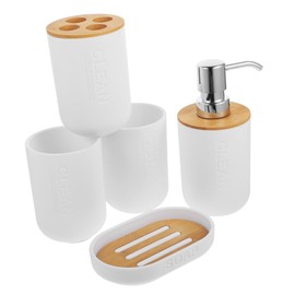 Alipis 1 Set Five Piece Washing Set Soap Dispenser Soap Tray Shampoo Bottles Shampoo Container Soap Bottle Tooth Brush Holder Bathroom Lotion Dispensers Manual Lotion Dispenser Soap Dish
