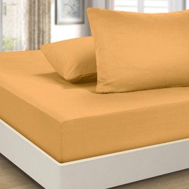 Imperial Rooms King Size Fitted Sheet 16"/40CM - Brushed Microfiber Fitted Bed Sheets Easy Care Soft Extra Deep Bed Sheet - Shrinkage and Fade Resistant (Ochre)