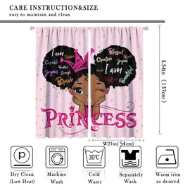 YCness African American Kids Curtains,Afro Black Girl Window Treatments for Bedroom, Cute Girl Big Hair Pink Curtains 2 Panel Sets,42x54 Inch