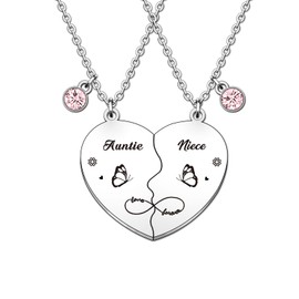 QMVMV 2 PCS Auntie Niece Necklace Gifts Christmas Birthday Thanksgiving Gifts Auntie Necklace Gifts For Auntie From Niece Heart Gift Love Gifts For Auntie Niece