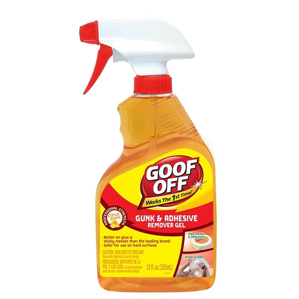 Goof Off FG790 Gunk Adhesives Remover, 12 oz, Bottle, Light Orange