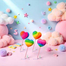 WLngtv 2 Pcs Rainbow Pom Pom Pens, Heart-Shaped Fluffy Ball Design,Cute Fluffy Ball Heart-shaped Fluffy for Girls 2 Styles of Rainbow Fun for Office School Kids Women Pens and Refills