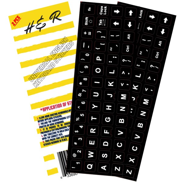 2PCS English Keyboard Stickers Waterproof Replacement Computer Laptop Keyboard Stickers