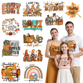 12 Sheets Fall DTF Transfers Ready to Press Iron on Transfers for T-Shirts,Pumpkin Fall Iron on Patches for Shirt Clothes Bag Pillow DIY Craft, Thanksgiving Heat Transfer Vinyl Stickers Iron on Decal