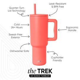 Simple Modern Simple Modern 40 oz Tumbler with Handle and Straw Lid | Insulated Cup Reusable Stainless Steel Water Bottle Travel Mug Cupholder Use | Gifts for Women Men Him Her | Trek Collection | Honolulu