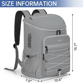 OUUTMEE Cooler Backpack, Lightweight Insulated Cooler backpack Leakproof for 30 Can Drinks (330ml), Insulated Soft Camping Cooler Bag, Beach Cooler, Portable Cooler Backpack for Travel Hiking (Grey)