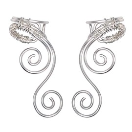 Handmade Ear Cuff Earrings, OwMell Elf Ear Cuffs No Piercing Hypoallergenic Simple Rolled Earrings Fantasy Costume for Party Wearing - Silver