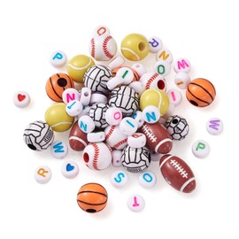 Cheriswelry 630pcs Acrylic Alphabet Sports Beads Letter Basketball Rugby Volleyball Football Tennis Baseball Loose Beads for Jewellery Crafts Making