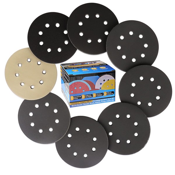IROKCAKPT Sanding Discs, 4.9 inches (125 mm), Water Resistant Sandpaper, Set of 81, Round Shape, 8 Holes, For Electric Sanders (#240#40 #400#600#800#800#1500#2000#3000 x 1000 x 1000) Headlight Polishing Woodworking DIY Work Metal Polishing