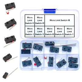 JTSNERU Micro Limit Switch Assorted Kit, 2Pin 3Pin 1NO 1NC AC 5A 125V 250V Momentary Push Button Mini Micro Limit Switch with Hinge/Roller Lever Arm (JTS-Limit-Micro)