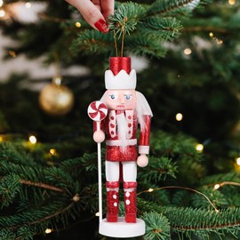 PartyKindom Christmas Nutcracker Ornaments: 5pcs Nutcracker Christmas Decor Glitter Wooden Soldier Figurines Nutcracker Puppets Decor for Xmas Tree Decorations Home Decor