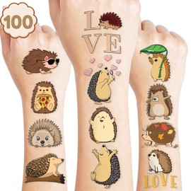 Cute Hedgehog Temporary Tattoos 10 Sheets 100 PCS Hedgehog Party Decorations Favors Supplies Theme Birthday Stickers Gifts for Boys Girls Kids Class School Prizes Carnival Christmas