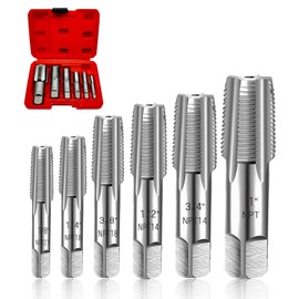 6Piece NPT Pipe Tap Set, 1in 3/4in 1/2in 3/8in 1/4in 1/8in Thread Tapping Tool Kit for PVC Pipe, Carbon Steel Thread Tapping Tool Kit, Plumbers Mechanics Diy Thread Cutting Tool