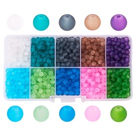 PH PandaHall 800pcs 10 Color 4mm Frosted Glass Bead Transparent Frosted Crystal Beads for Necklace, Bracelet, Earring Jewelry Making
