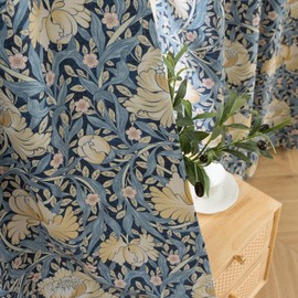 ColorBird 100% Floral Blackout Curtains Blue Black Out Window Drapes Panels 84 Inch Long for Livng Room Bedroom