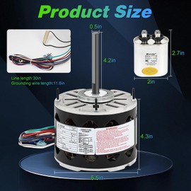 DL1026 Sleeve Bearing Direct Drive Blower Motor 1/4 HP, 1075 RPM, 3 Speed, 115 Volts 4 Amps, 48 Frame, CW/CCW, Direct Drive Fan/Blower for HVAC/R 1*Capacitors