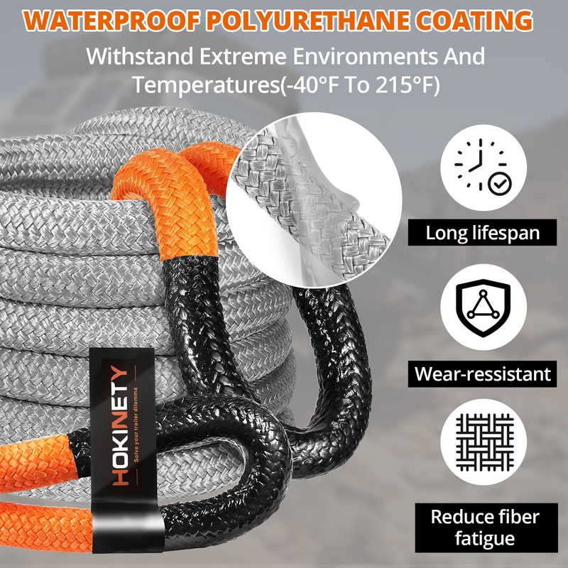 HOKINETY Kinetic Recovery Tow Rope: 1-1/8" x 30ft 48000LBS Snatch