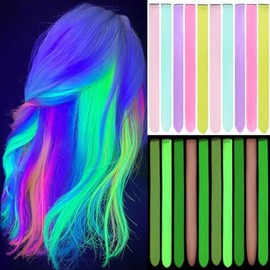 10PCS Glow in the Dark Hair Extensions 20inch Colorful Clip In Hair Extension Multicolor Glow in the Dark Hair Accessories