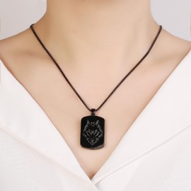 Viking Wolf Urn Necklace For Men Stainless Seel Dog Tag Cremation Jewelry For Ashes For Dad Memorial Pendant Keepsake Gifts (Black)