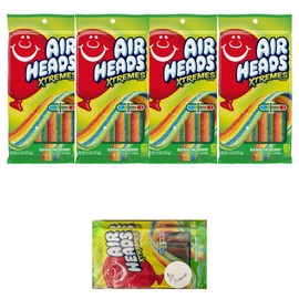 Airheads Xtremes Belts Sour Candy, Rainbow Berry, Non Melting, Bulk Party Bag, 4.5 oz, (Pack of 4), with CHIRPFINDS STICKER