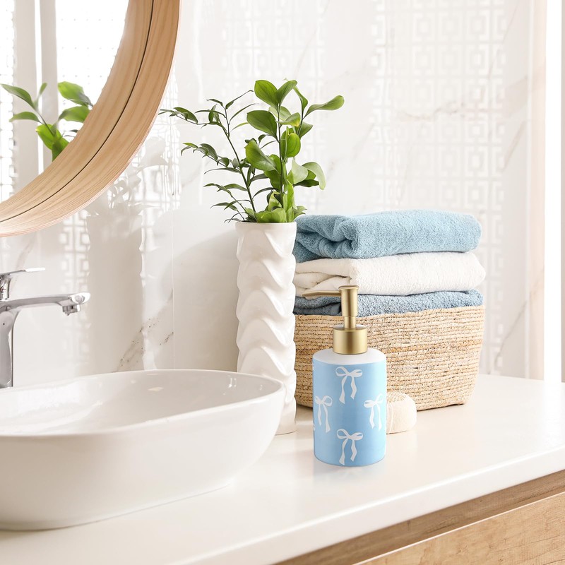 Reallnaive Blue Bow Soap Dispenser Bathroom Decor Cute Coquette Hand