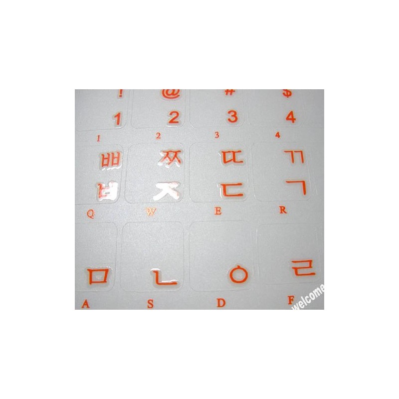Korean Transparent Keyboard Stickers with Orange Lettering for PC Computer