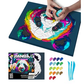 Mess-Free Panda Clay Painting Kit, Air Dry Clay Modelling Kit, Sensory 3D Canvas Fun Arts and Crafts Kit for Kids, Pre-Framed 40x30cm with Tools & Idea Guide – Fun, Hands-On Gift for Creativity
