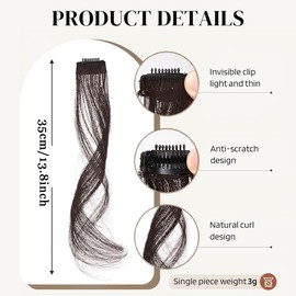 XFSRG 2 Stück Fringe Pony Haarteil 35 cm Side Air Bangs Synthetischer Pony Haarspangen zum Anklipsen mit Schläfen für Frauen(Dunkelbraun)