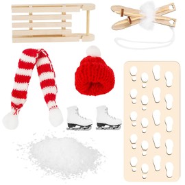 Gnome Accessories, Miniature Christmas Gnome Hat Scarf Ski Boots Sledge Wooden Skis Snow Footprints, Mini Clothing Christmas Ski Gnome Accessories for Gnome Door Decoration 1:12 Dollhouse Gifts