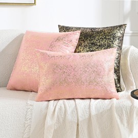 JELLYMONI Sparkling Decorative Pillow Covers Set of 2,Gold Glitter Throw Pillows Cover 18x18in Inch for Living Room Bed Sofa Couch, Morden Home Luxury Decor(18x18in,Gold Pink)