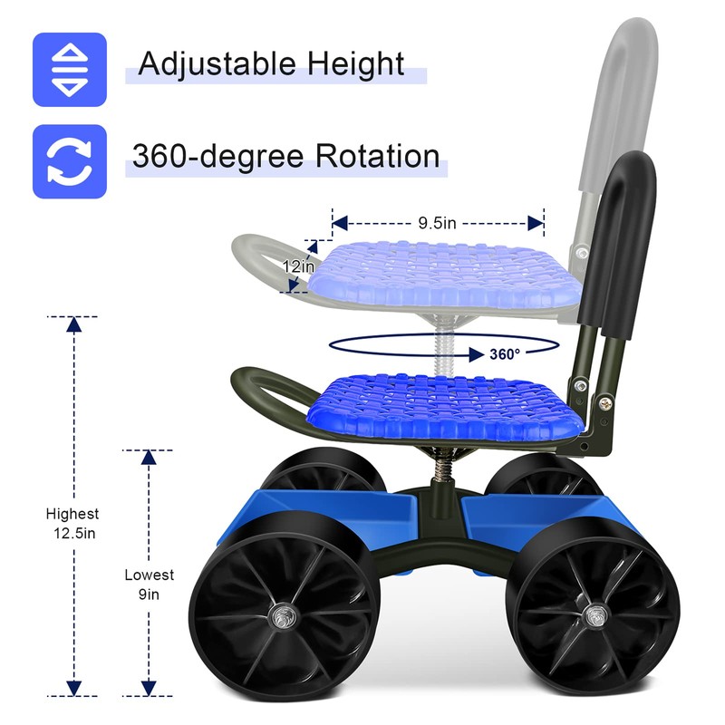i Cover Garden Cart Rolling Stool with Four Wheels and