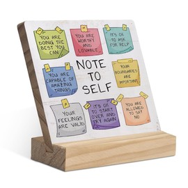 Note to Self Mental Health Wood Plaque with Wooden Stand,Positive Psychology Affirmations Feelings Wooden Plaque Sign Desk Decor for Home Classroom School Therapy Office Table Shelf Decoration
