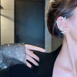 Cimenexe Bohemian Cz Butterfly Cuff Wrap Earring Silver Butterfly Ear Climber Earring Crystal Butterfly Earring Butterfly Cartilage Cuff Earring Jewelry for Women and Girls Gifts(Left)